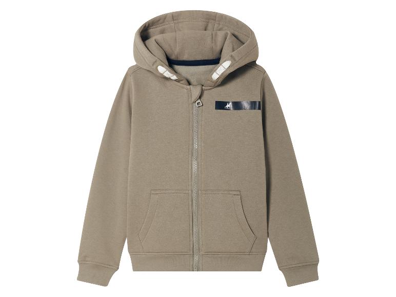 Un sweat à capuche beige avec fermeture éclair et un petit logo de cheval.