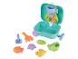 Ensemble de jouets de plage pour enfants avec valise turquoise, moules à sable, pelle et râteau.