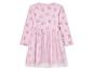 Robe rose à manches longues, motif nœuds, doublure tulle.