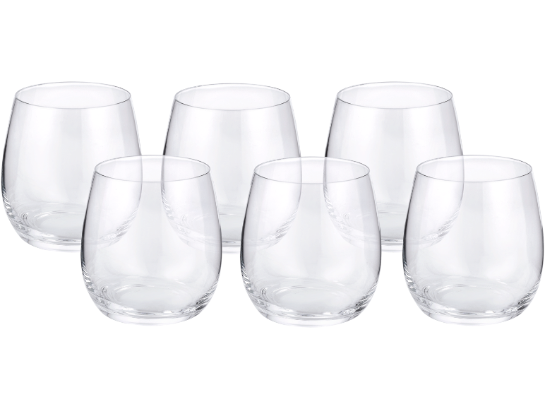 Lot de six verres à eau et à vin sans pied sur fond noir