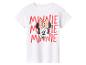 T-shirt blanc avec imprimé du visage de Minnie Mouse et le nom 'MINNIE' répété en rouge.
