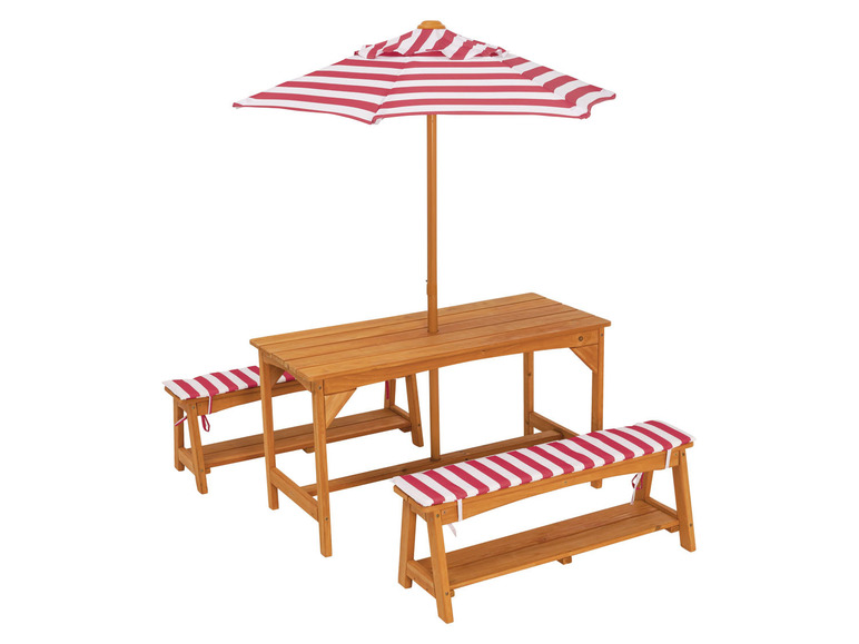 Aller en mode plein écran : LIVARNO home Ensemble table et bancs de jardin pour enfants, avec parasol - Image 1