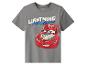 T-shirt gris avec imprimé voiture de course rouge et texte 'LIGHTNING McQueen'.