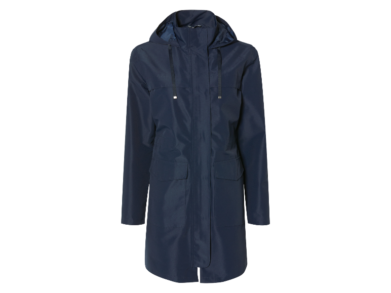 Manteau bleu marine long à capuche.