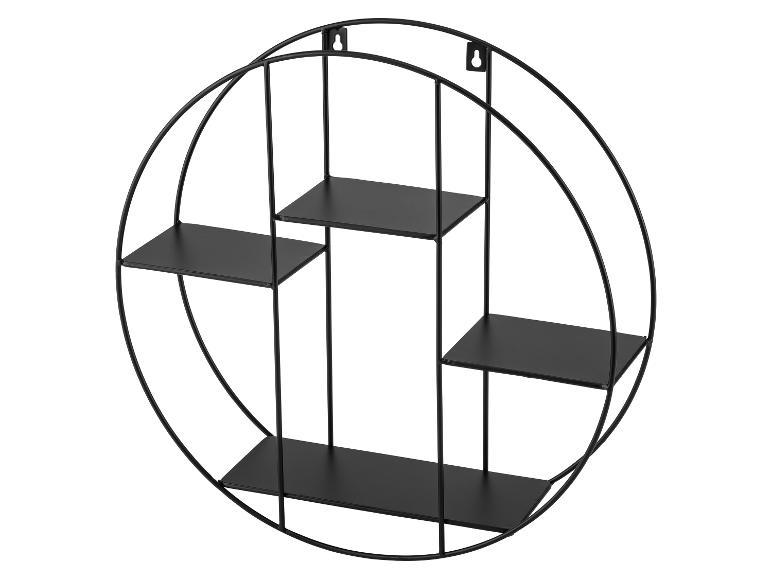 Étagère murale ronde en métal noir avec quatre étagères.