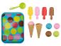 Jouets en plastique: sucettes glacées, boules de crème glacée et cornets, ainsi qu'un plateau à pois.