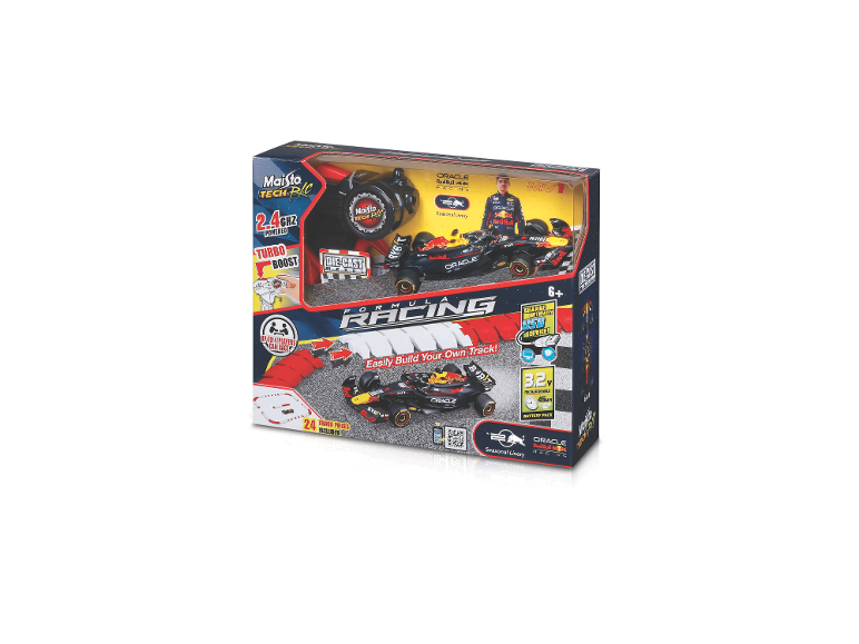 Ensemble de voiture de course télécommandée avec pièces de piste, chargement USB et turbo boost.