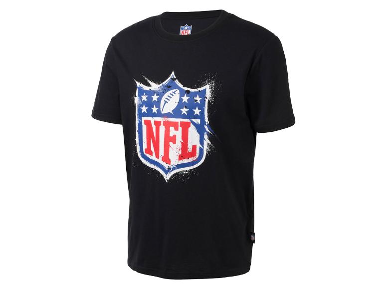 T-shirt noir NFL avec logo bouclier et effet éclaboussé.