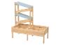 Table de jeu en bois pour l'eau et le sable avec deux bacs et des goulottes bleues