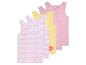 Lot de débardeurs pour filles : rayures roses, uni rose et uni jaune pâle.
