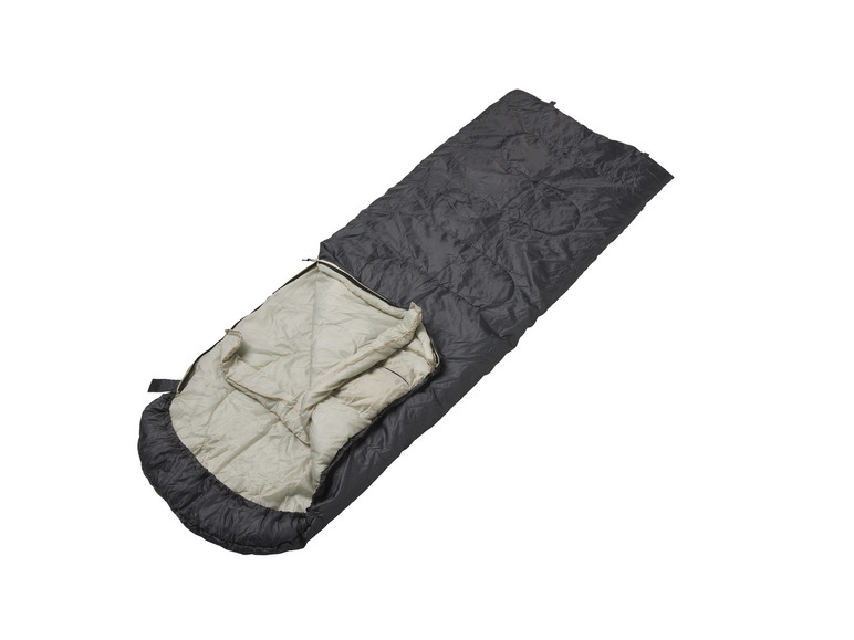 Un sac de couchage noir avec une doublure beige
