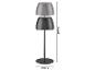 Lampe de table avec deux abat-jour gris et noir, 41,9 cm de haut, 12 cm de diamètre de base.
