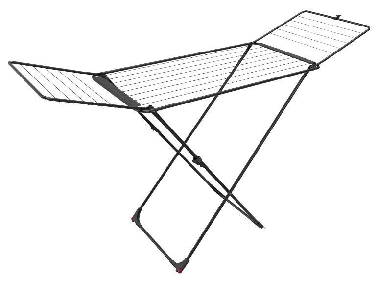 Séchoir à linge pliable noir avec ailes latérales extensibles
