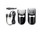 Tondeuses à cheveux, accessoires et câble USB.