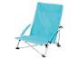 Chaise pliante bleue en tissu, idéale pour la plage ou le camping.