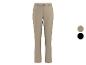 Pantalon beige avec bouton marron, disponible en beige et noir.