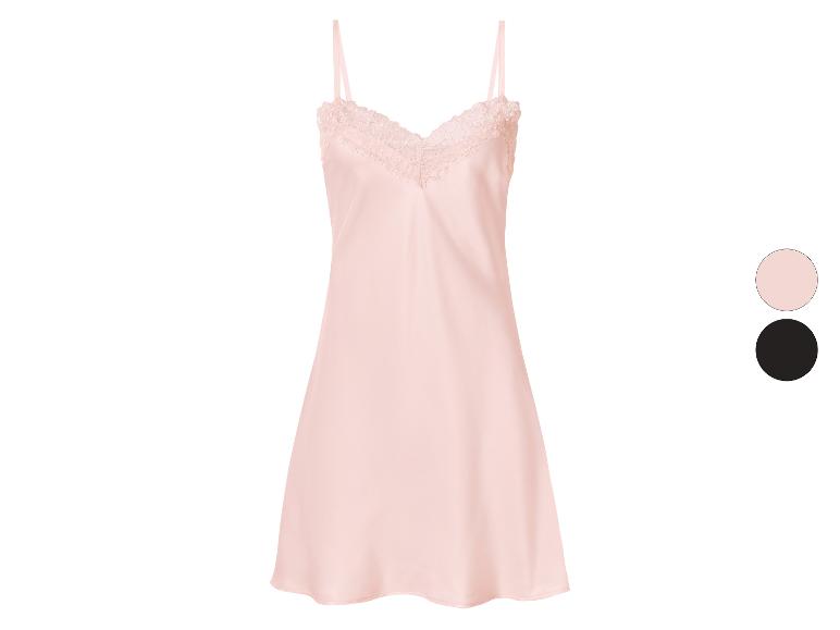 Nuisette rose en satin avec dentelle, options de couleur rose et noir.