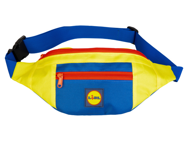 Une banane bleue et jaune avec le logo Lidl.
