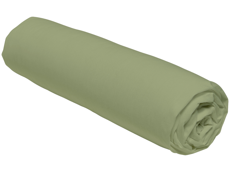 Rouleau de tissu vert clair, enroulé en diagonale.