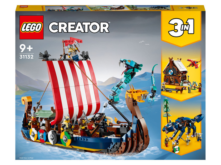 LEGO Creator 3 en 1 avec un bateau viking, un dragon et un loup