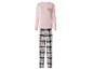 Pyjama rose à manches longues avec pantalon à carreaux et motif 'Coffee Club Everyday'.