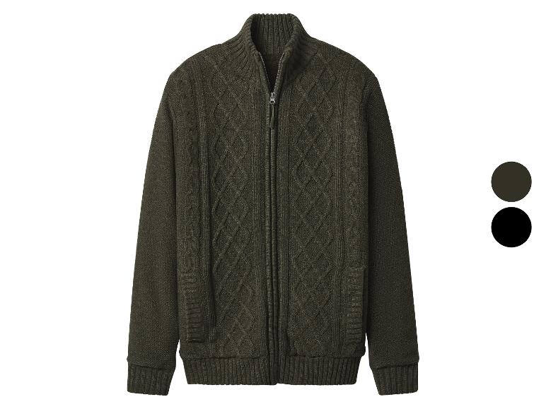 Cardigan en maille vert foncé avec fermeture éclair et motif torsadé