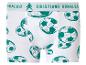 Boxer blanc avec imprimé ballons de football verts et texte sur la ceinture