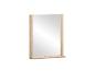 Miroir rectangulaire avec un cadre en bois clair et une petite étagère en dessous.