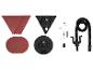 Accessoires pour ponceuse murale : disques de ponçage triangulaires et ronds, têtes de ponceuse et tuyau d'aspiration.