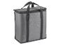Sac isotherme gris avec poignées, idéal pour transporter des aliments ou des boissons.