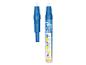 Deux stylos à eau bleus, l'un avec son capuchon retiré, l'autre avec des instructions.