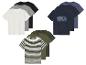 Trois ensembles de t-shirts pour enfants dans différentes couleurs et motifs.