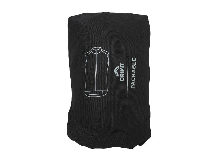 Gilet noir compressible avec un imprimé de gilet et le texte 'PACKABLE'.