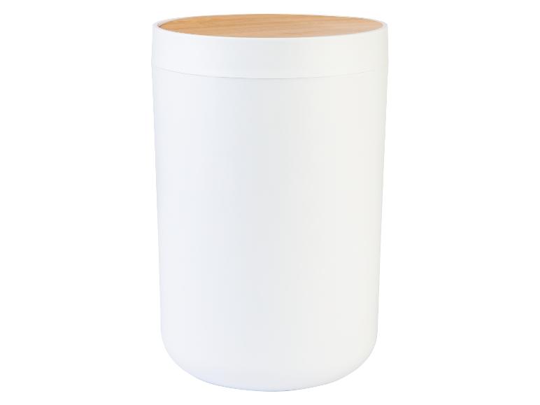 Récipient cylindrique blanc avec couvercle en bois clair