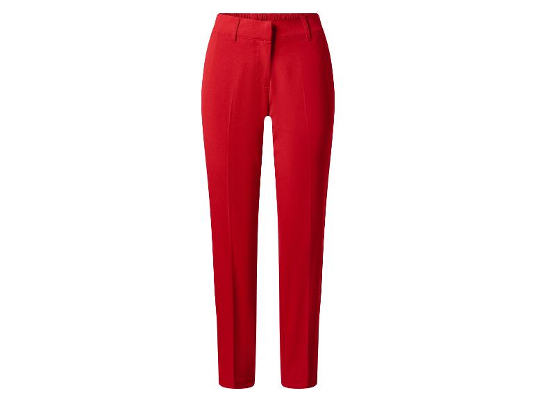 Pantalon rouge taille haute à jambe droite pour femme.