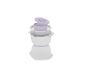 Un bol à mélanger blanc avec un couvercle violet et un petit bol violet supplémentaire.