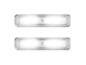 Deux lumières LED rectangulaires en métal argenté.