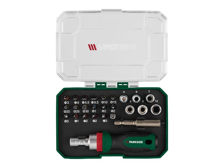Coffret à outils Parkside avec tournevis et embouts multiples.