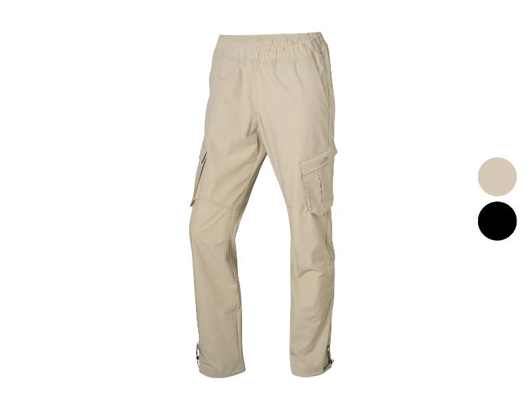 Pantalon cargo beige avec taille élastique et poches latérales, également disponible en noir.