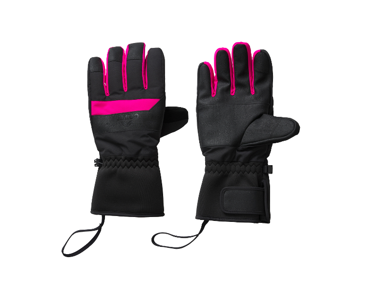 Gants de ski CRIVIT Premium, noirs avec des détails rose vif