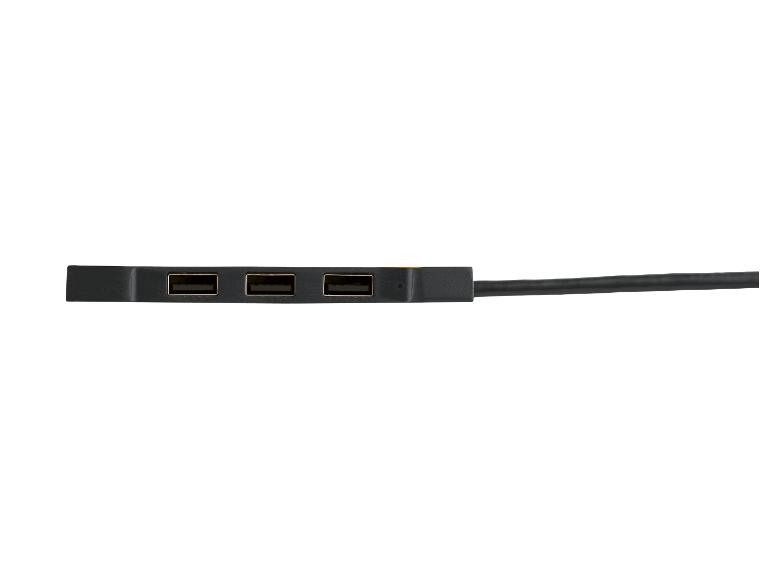 Un concentrateur USB noir avec trois ports et un câble.