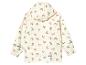 Un imperméable blanc avec un motif papillon et des bandes réfléchissantes.