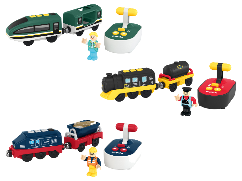 Trois ensembles de trains jouets avec télécommandes et figurines.
