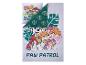 Parure de lit enfant avec les personnages de la Pat' Patrouille, Marshall et Stella, sur fond de feuilles tropicales.