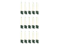 Quinze bougies LED à piles avec des clips verts, disposées en rangées sur fond blanc.