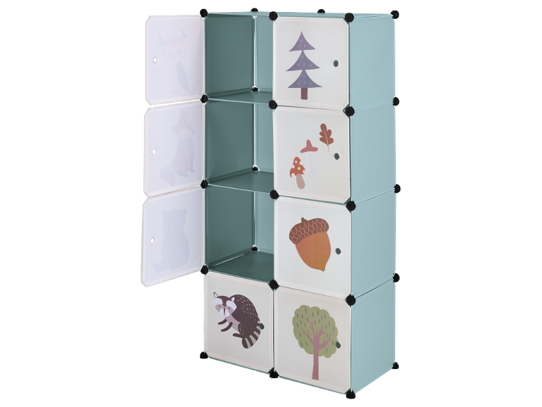 Meuble de rangement pour enfants avec motifs de forêt et d'animaux.