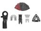 Accessoires Parkside pour outil multifonction: papiers abrasifs, lames de scie, racloir et extracteur de poussière.