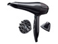 Un sèche-cheveux Remington noir avec un diffuseur et un concentrateur.