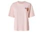 T-shirt rose clair pour femme avec texte 'Beach Resort' et motif floral