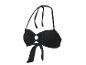 Haut de bikini noir texturé avec anneau en O frontal et fermeture à nouer.